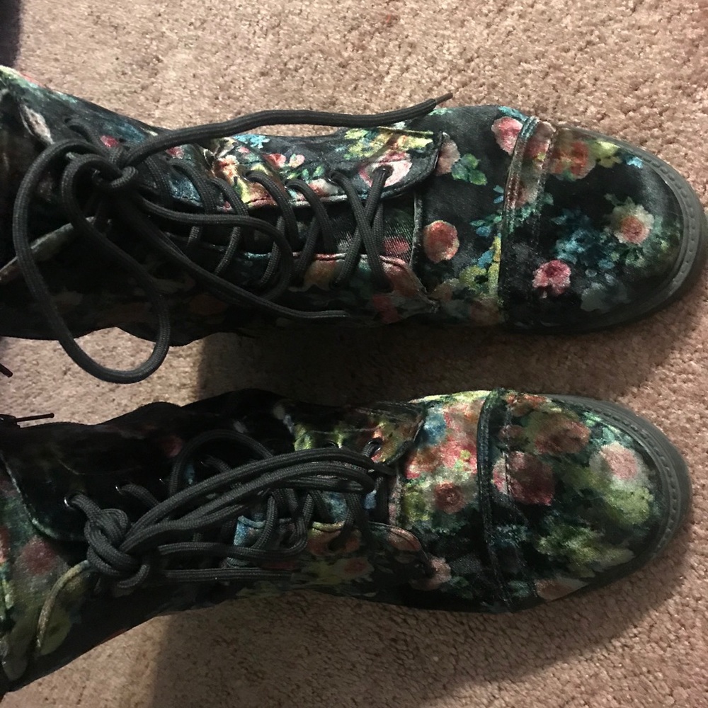 Madden girl velvet floral combat boots